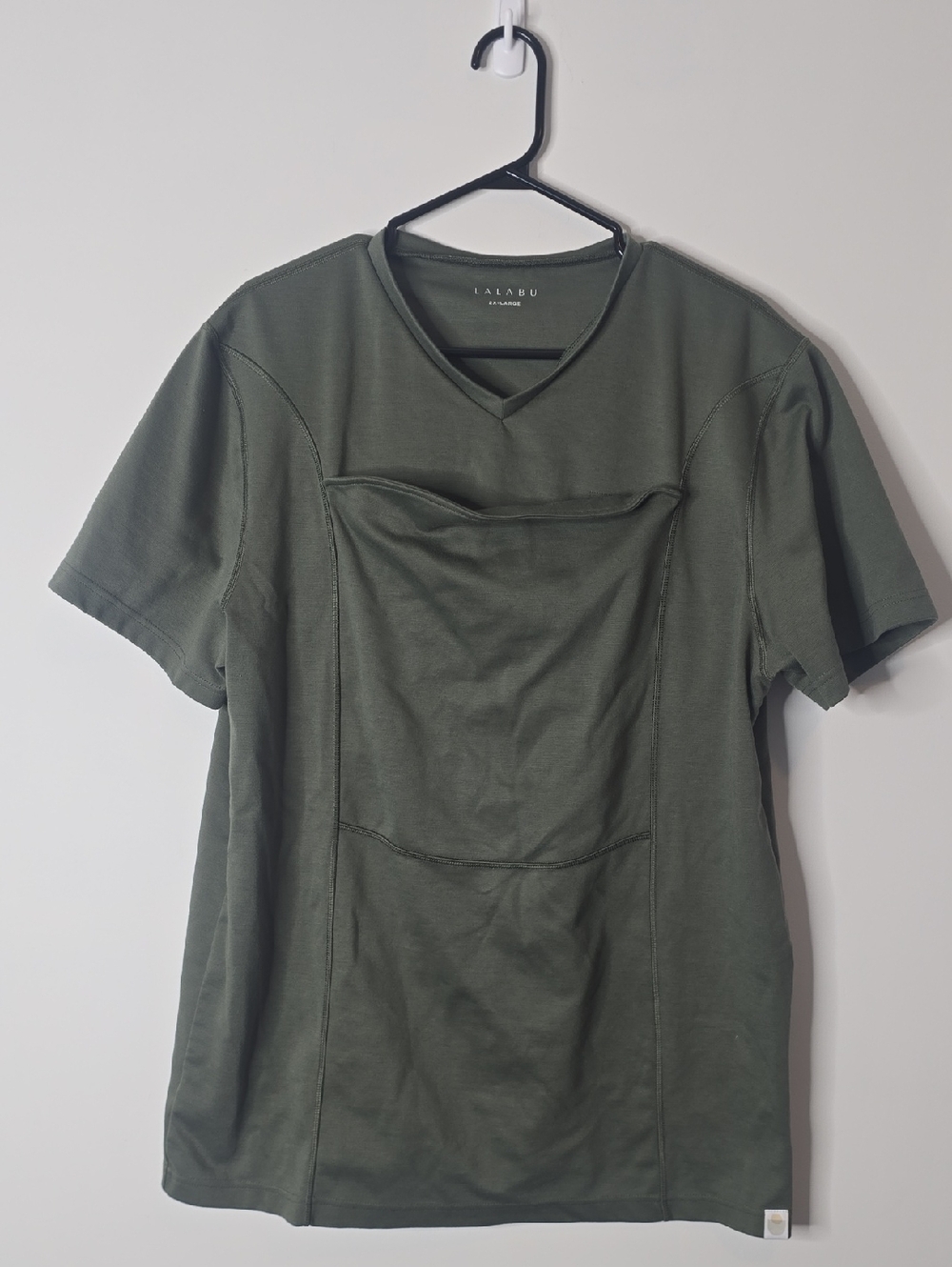 Lalabu Men's Olive Green Short Sleeve V-Neck Baby Holder T Shirt